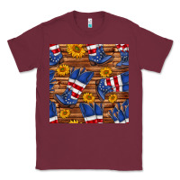 Burgundy america western boots and sunflower seamless pattern Classic Tee - BundleAndBundleShop