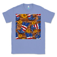 Colony Blue america western boots and sunflower seamless pattern Classic Tee - BundleAndBundleShop