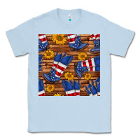 Dusty Blue america western boots and sunflower seamless pattern Classic Tee - BundleAndBundleShop