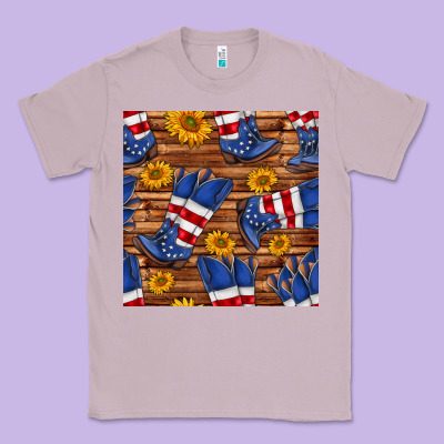 America Western Boots And Sunflower Seamless Pattern Classic Tee Designed By Bundleandbundleshop