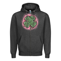 Charcoal Heather leopard shamrocks with hearts Zipper Hoodie - MaliasSmallBusiness