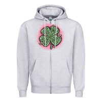 Heather Grey leopard shamrocks with hearts Zipper Hoodie - MaliasSmallBusiness