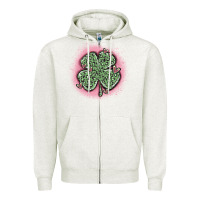 Oatmeal Heather leopard shamrocks with hearts Zipper Hoodie - MaliasSmallBusiness