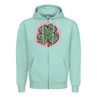 Seafoam leopard shamrocks with hearts Zipper Hoodie - MaliasSmallBusiness