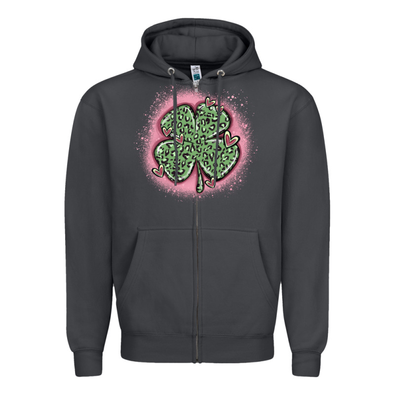 Leopard Shamrocks With Hearts Zipper Hoodie by MaliasSmallBusiness | Teevron