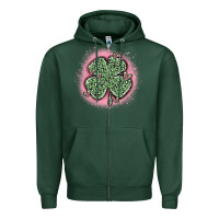 Sports Green leopard shamrocks with hearts Zipper Hoodie - MaliasSmallBusiness