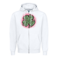 White leopard shamrocks with hearts Zipper Hoodie - MaliasSmallBusiness