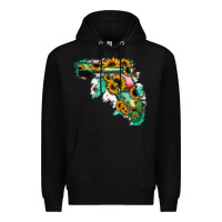 Black Florida Map with Sunflower and Serape Cactus Premium Hoodie - Bettercallsaul