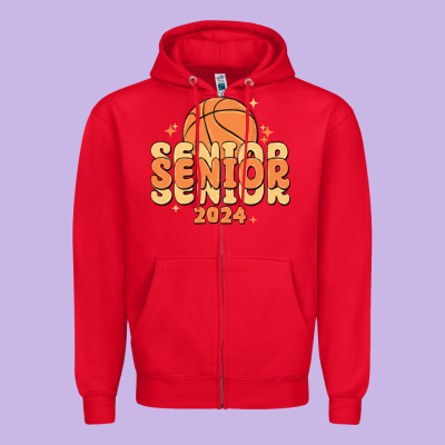 Basketball Senior 2024 Zipper Hoodie Designed By Maliassmallbusiness