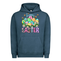Pigment Midnight Navy Happy Easter with eggs Easter Day Urban Hoodie - HowdyJamesFarm