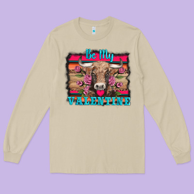 Be My Valentine With Cow Long Sleeve Tee Designed By Adodesignshop
