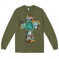 Army Green cross with leopard sunflower gemstone serape cowhide Long Sleeve Tee - Artiststas