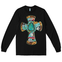 Black cross with leopard sunflower gemstone serape cowhide Long Sleeve Tee - Artiststas
