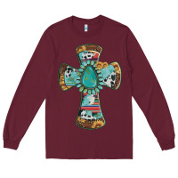 Burgundy cross with leopard sunflower gemstone serape cowhide Long Sleeve Tee - Artiststas