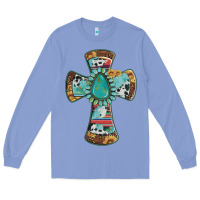Colony Blue cross with leopard sunflower gemstone serape cowhide Long Sleeve Tee - Artiststas