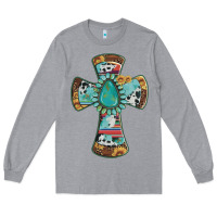 Heather Grey cross with leopard sunflower gemstone serape cowhide Long Sleeve Tee - Artiststas