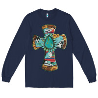 Navy cross with leopard sunflower gemstone serape cowhide Long Sleeve Tee - Artiststas