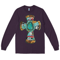Plum cross with leopard sunflower gemstone serape cowhide Long Sleeve Tee - Artiststas
