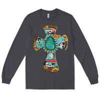 Smoke cross with leopard sunflower gemstone serape cowhide Long Sleeve Tee - Artiststas
