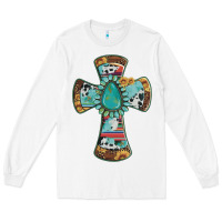 White cross with leopard sunflower gemstone serape cowhide Long Sleeve Tee - Artiststas