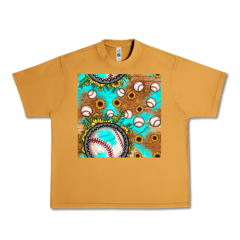 Baseball Turquoise Sunflower Seamless Pattern Urban Heavy Tee by JahusDesignShop | Teevron