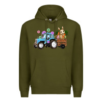 Army Green easter tracktor bunny carrot flowers  egg Premium Hoodie - RanaPortraitStore