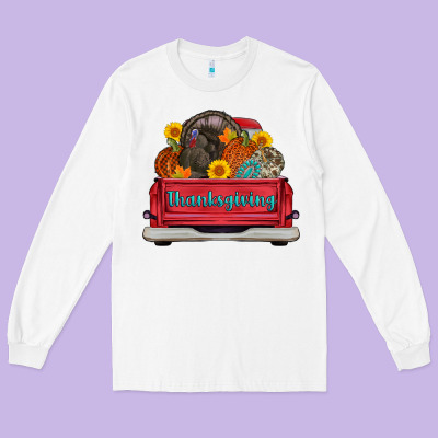 Thanksgiving Truck Turkey Pumpkin Long Sleeve Tee Designed By Adodesignshop