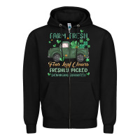 Black farm fresh four leaf clovers Zipper Hoodie - MaliasSmallBusiness