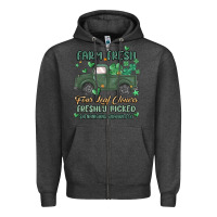 Charcoal Heather farm fresh four leaf clovers Zipper Hoodie - MaliasSmallBusiness