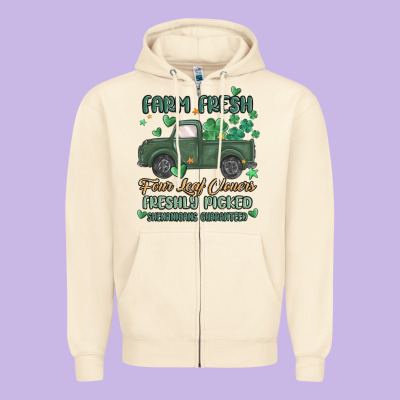 Farm Fresh Four Leaf Clovers Zipper Hoodie Designed By Maliassmallbusiness
