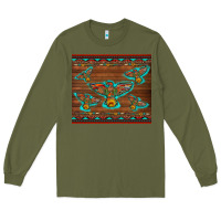 Army Green western thunderbird and arrow with aztec leopard Long Sleeve Tee - Artiststas