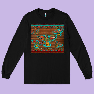 Western Thunderbird And Arrow With Aztec Leopard Long Sleeve Tee Designed By Artiststas