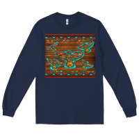Navy western thunderbird and arrow with aztec leopard Long Sleeve Tee - Artiststas