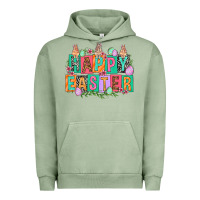 Pigment Oil Green Happy Easter with plate letters Easter Day Urban Hoodie - HowdyJamesFarm