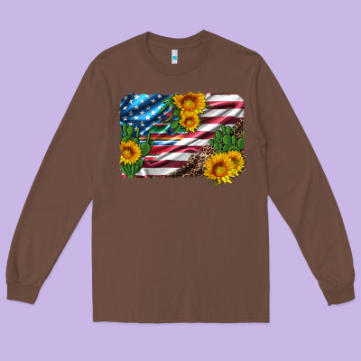 Usa Flag And Sunflower Serape Leopard And Cactus Long Sleeve Tee Designed By Artiststas
