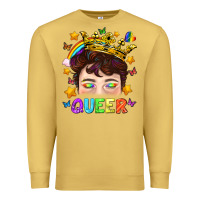 Antique Gold LGBTQ+ Queer Portrait With Crown And Rainbow Premium Sweatshirt - BundleAndBundleShop