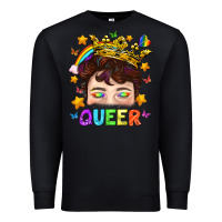 Black LGBTQ+ Queer Portrait With Crown And Rainbow Premium Sweatshirt - BundleAndBundleShop