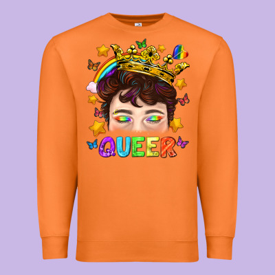 Lgbtq+ Queer Portrait With Crown And Rainbow Premium Sweatshirt Designed By Bundleandbundleshop