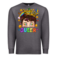 Charcoal Heather LGBTQ+ Queer Portrait With Crown And Rainbow Premium Sweatshirt - BundleAndBundleShop
