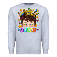 Heather Grey LGBTQ+ Queer Portrait With Crown And Rainbow Premium Sweatshirt - BundleAndBundleShop