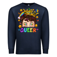 Navy LGBTQ+ Queer Portrait With Crown And Rainbow Premium Sweatshirt - BundleAndBundleShop