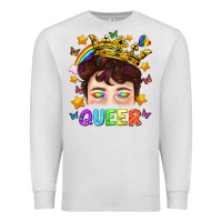 Oatmeal Heather LGBTQ+ Queer Portrait With Crown And Rainbow Premium Sweatshirt - BundleAndBundleShop