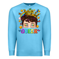 Ocean Blue LGBTQ+ Queer Portrait With Crown And Rainbow Premium Sweatshirt - BundleAndBundleShop