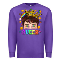 Purple LGBTQ+ Queer Portrait With Crown And Rainbow Premium Sweatshirt - BundleAndBundleShop