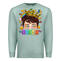 Seafoam LGBTQ+ Queer Portrait With Crown And Rainbow Premium Sweatshirt - BundleAndBundleShop