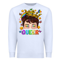 White LGBTQ+ Queer Portrait With Crown And Rainbow Premium Sweatshirt - BundleAndBundleShop
