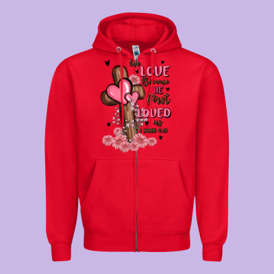 Valentine Cross Zipper Hoodie Designed By Maliassmallbusiness
