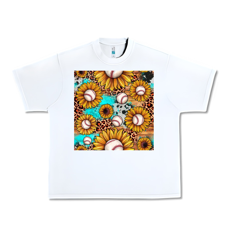 Baseball Leopard Turquoise Sunflower Seamless Pattern Urban Heavy Tee by JahusDesignShop | Teevron