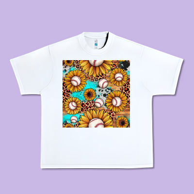 Baseball Leopard Turquoise Sunflower Seamless Pattern Urban Heavy Tee Designed By Jahusdesignshop