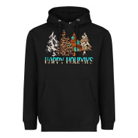 Black Happy Holidays Trees Heavyweight Hoodie - MaliasSmallBusiness
